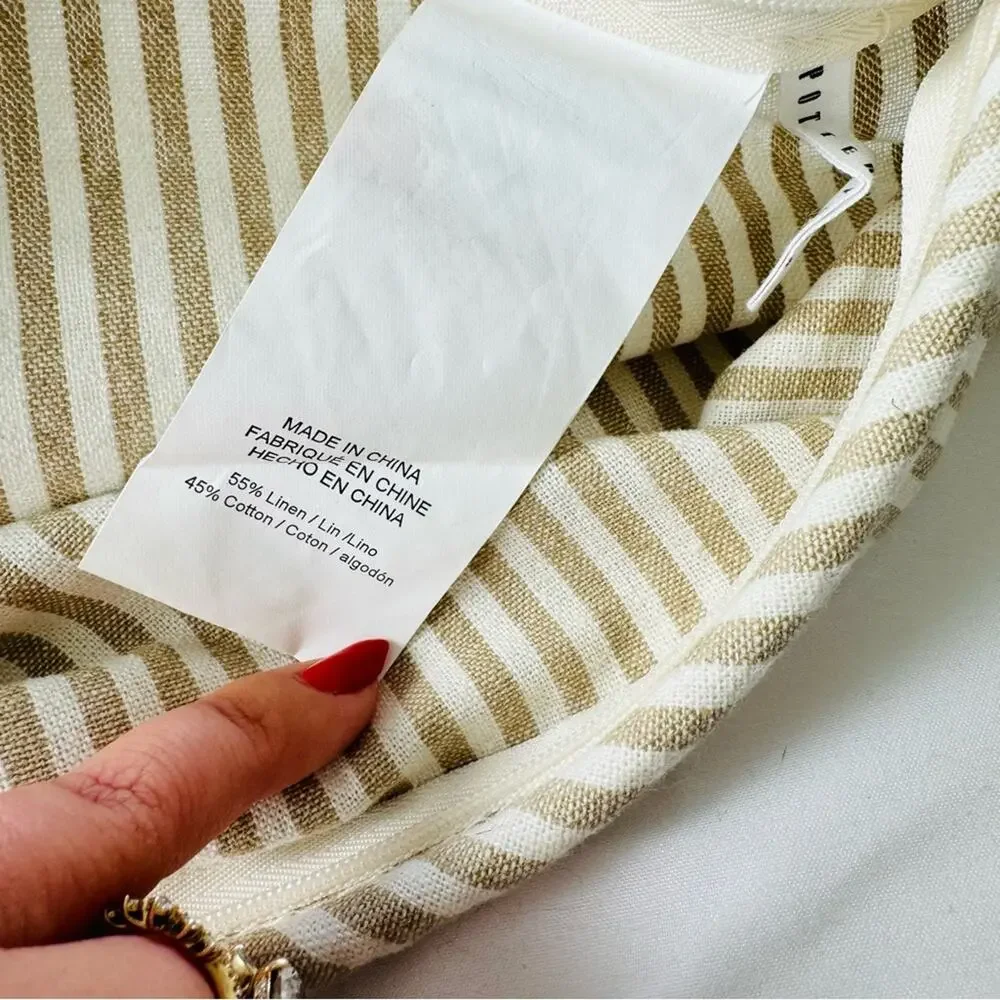 POTTERY BARN White Tan Cream Stripe Pattern Linen Pillow Case Sham 20